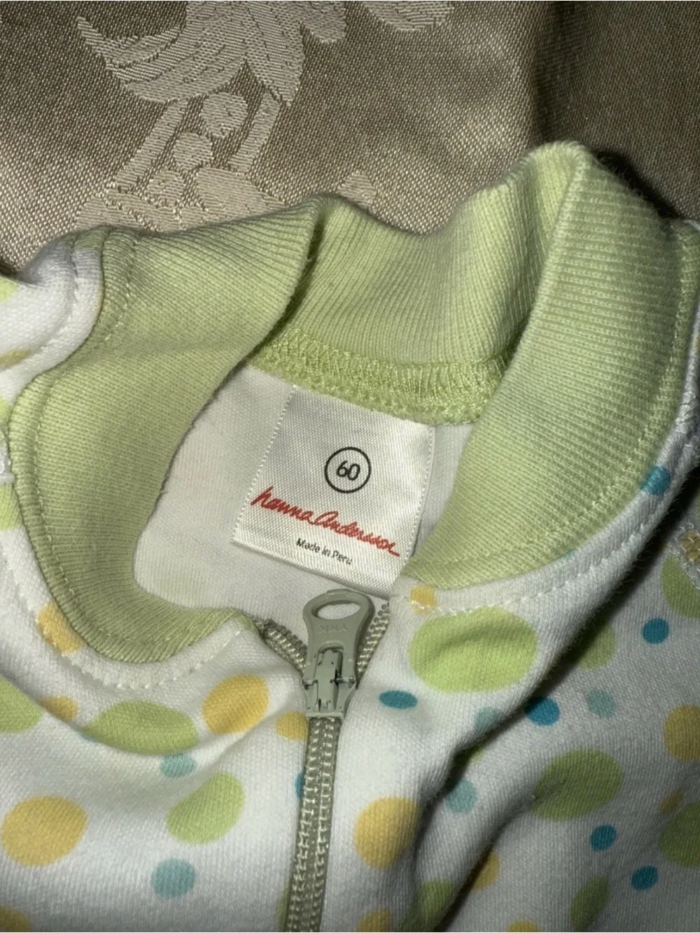 Hanna Andersson White One-Piece with Green and Yellow Dot Print size 3/6 Months